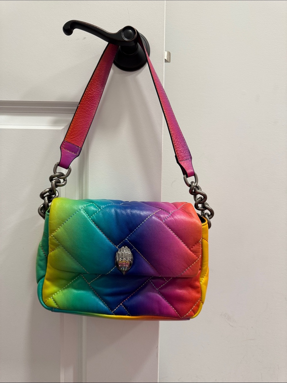Kurt Geiger London Kensington shoulder bag quilted rainbow design & dustbag - Picture 1 of 7